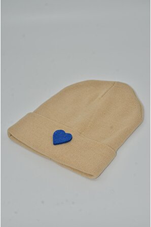 Mottomia Yılbaşı Özel Koleksiyonu Mavi Kalp Figürlü Açık Kahverengi Renk Unisex  Bere