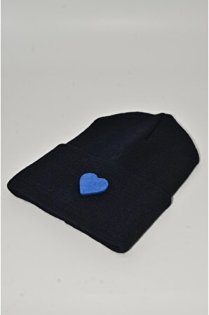 Mottomia Yılbaşı Özel Koleksiyonu Mavi Kalp Figürlü Lacivert Renk Unisex Erkek/Kadın Bere