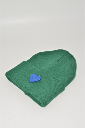 Mottomia Yılbaşı Özel Koleksiyonu Mavi Kalp Figürlü Açık Yeşil Renk Unisex Erkek/Kadın Bere