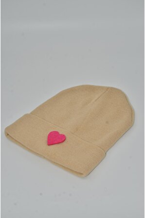 Mottomia Yılbaşı Özel Koleksiyonu Pembe Kalp Figürlü Açık Kahverengi Renk Unisex Bere