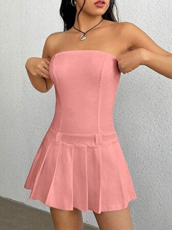 Motto10butik Kadın Dalgıç Krep Kumaş Askısız Basic Mini Elbise