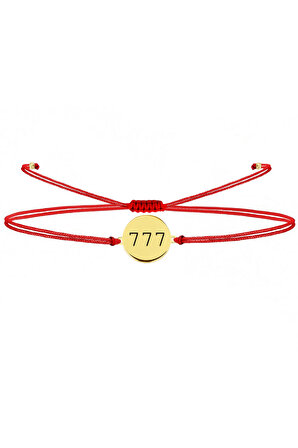 925 Ayar Gümüş Tasarım Mini Gold Kaplama Kırmızı Ip (777 Mucizeler Benimle) Bileklik Şanslı Sayılar