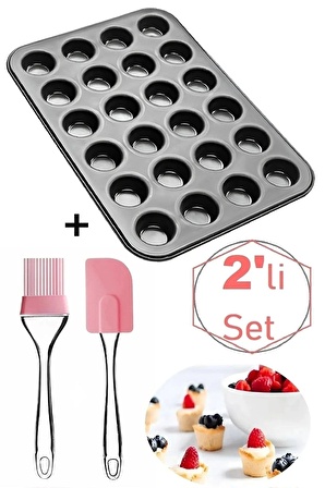 24 Lü Muffin Mini Kek Kalıbı Cup Fırça Spatula Set Pasta Kek Çörek Hazırlama Pişirme 2 Li Set