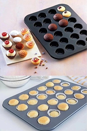 24 Lü Muffin Mini Kek Kalıbı Cup Fırça Spatula Set Pasta Kek Çörek Hazırlama Pişirme 2 Li Set