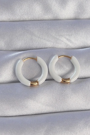 MuI MuI 316L Çelik Gold Renk Beyaz Mineli Halka Küpe
