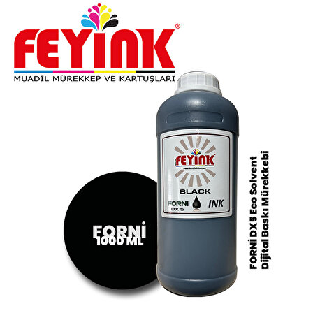 Feyink® Forni Ecosolvent Dijital Baskı Boyası Epson DX5 Kafa Uyumlu Black (Siyah) -1000ml-