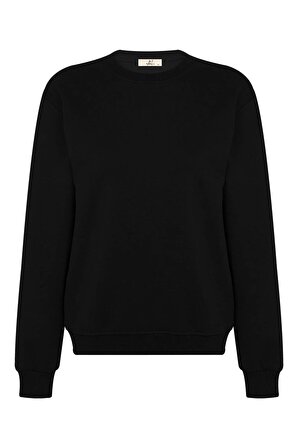 Regular Siyah %100 Pamuklu Yumuşak Basic Unisex Bisiklet Yaka Kalın Düz Baskısız Sweatshirt