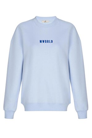 Oversize Bebe Mavisi Baskılı %100 Pamuklu Bisiklet Yaka Unisex Sweatshirt