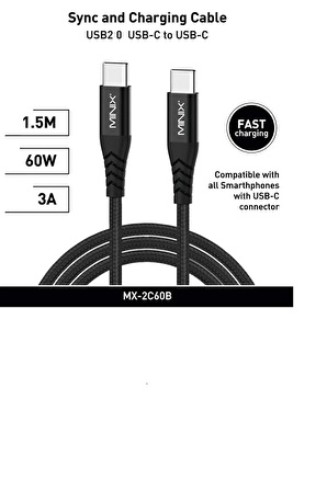 MINIX USB-C TO USB-C 1.5 METRE SİYAH ŞARJ KABLOSU 