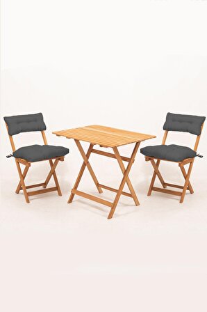 Sırt ve Oturak Minderli Balkon Bahçe Mutfak 3'lü Bistro Set Katlanır Masa-Sandalye 60x80 Masalı