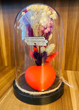 Fanusta Çiçek Sevgiliye Hediye Sonsuz Işıklı Kalp Aşk Özel Gün Hediyesi
