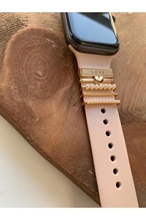 Apple Watch Uyumlu Love Yazılı Kordon Aksesuar/charm Gold Renkli