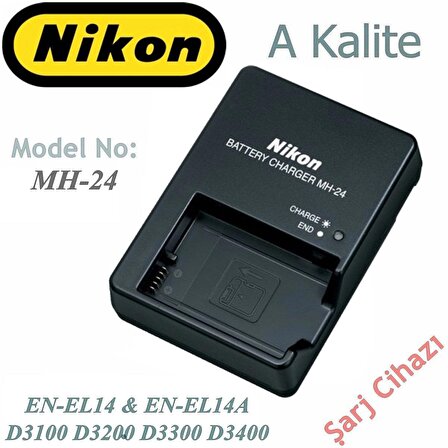 Nikon Mh-24 şarj Cihazı D5100 D5200 D3400 D3300 D3200 D3100 P7000 P7100 EN-EL14 Batarya Uyumlu Şarj Aleti