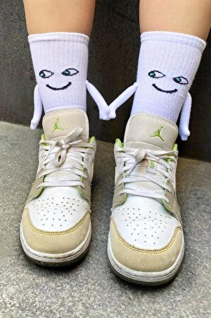Mıknatıslı El Ele Tutuşan Çorap Arkadaşlık Spor Çorabı Beyaz 2 Adet