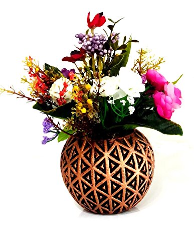 Otantik Bronz Vazoda Kır Çiçekli Yapay Çiçek