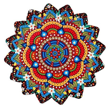 Mandala Desenli Papatya Çiçekli Ahşap Nihale