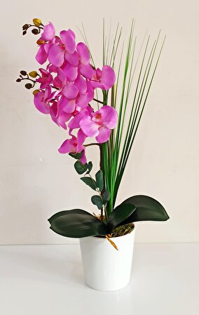 Seramik Saksıda Fuşya Renk Yapay Orkide Çiçeği
