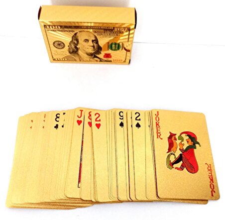 100 Dolar Şeklinde Gold İskambil Kağıdı Seti, 51 Ve Pişti Oyun Kağıdı