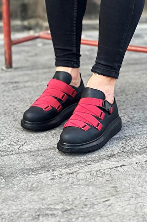 MokaShopin WG033 Kömür Kırmızı Erkek Yüksek Taban  Ayakkabı