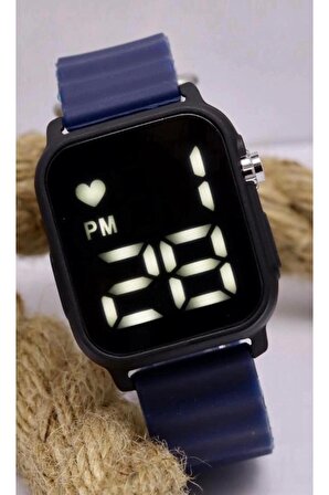 Lacivert Silikon Kordonlu Kalp Ekranlı Kadın Kol Saati Mls-1181