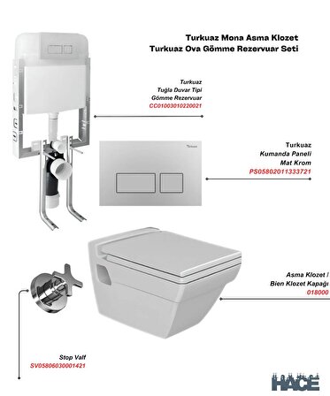 Mona Asma Klozet Takım Gömme Rezervuar Seti