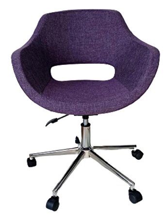 Büro Koltuğu çalışma Sandalyesi Mor Renk Keten Kumaş Krom Yıldız Ayaklı