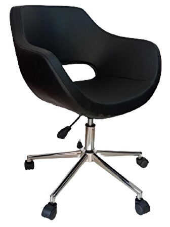 Büro Koltuğu çalışma Sandalyesi Siyah Renk Suni Deri Krom Yıldız Ayaklı