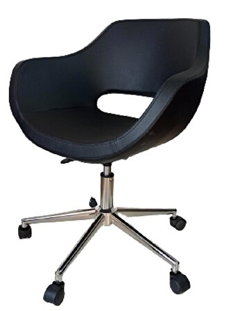 Büro Koltuğu çalışma Sandalyesi Siyah Renk Suni Deri Krom Yıldız Ayaklı