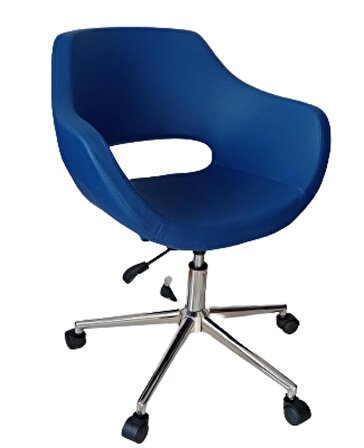 Büro Koltuğu çalışma Sandalyesi Mavi Renk Suni Deri Krom Yıldız Ayaklı