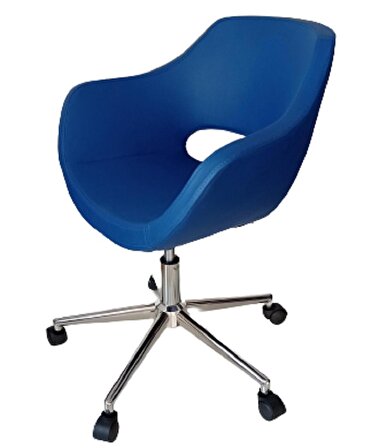 Büro Koltuğu çalışma Sandalyesi Mavi Renk Suni Deri Krom Yıldız Ayaklı