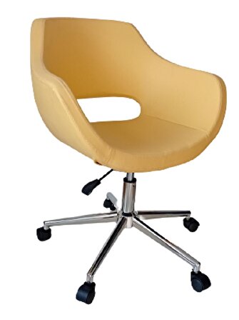 Büro Koltuğu çalışma Sandalyesi Sarı Renk Suni Deri Krom Yıldız Ayaklı