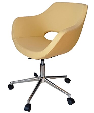 Büro Koltuğu çalışma Sandalyesi Sarı Renk Suni Deri Krom Yıldız Ayaklı