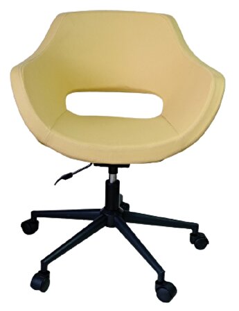 Bilgisayar Sandalyesi Çalışma Koltuğu Siyah Metal Ayaklı Sarı Renk Suni Deri