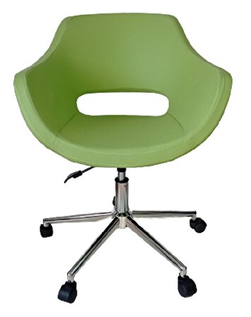 Büro Koltuğu çalışma Sandalyesi Yeşil Renk Suni Deri Krom Yıldız Ayaklı