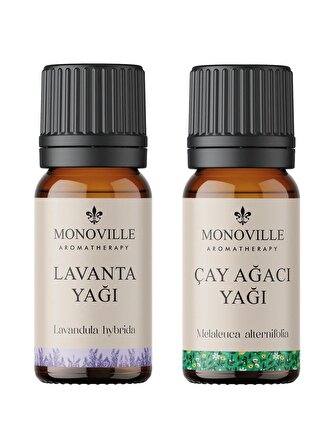 Lavanta Yağı 10 ml, Çay Ağacı Yağı 10 ml 2'li Set %100 Saf ve Doğal (Lavender and Tea Tree Oil) 2x10 ml