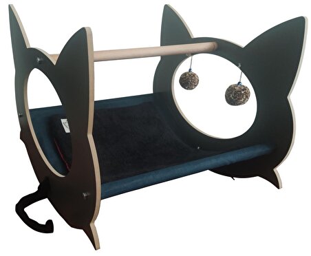 Akat Cosy Beşik Yatak ve Kedi Oyun Alanı (Antrasit&siyah)