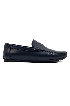 Perge Lacivert Hakiki Deri Erkek Loafer Ayakkabı