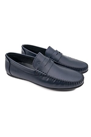 Perge Lacivert Hakiki Deri Erkek Loafer Ayakkabı