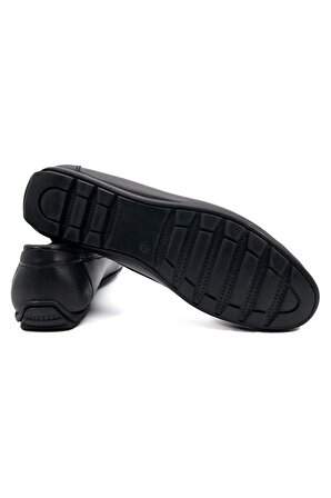 Yalı St Bağcıksız Hakiki Deri Kauçuk Taban Erkek Klasik Loafer Ayakkabı Siyah