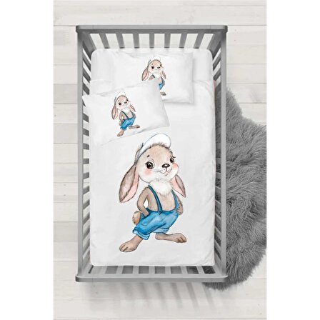 Miss Tavşancık Desenli Bebek Lastikli Çarşaf (60x120 / 15) 2'li Yastık Kılıfı