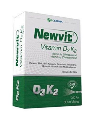 Newvit Vitamin D3K2 Sprey 200 Puf Takviye Edici Gıda 30 ml