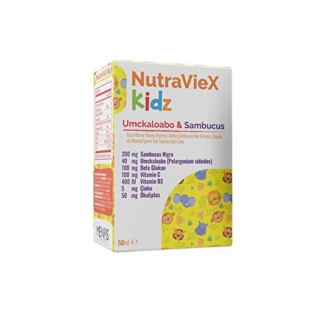 Nutraviex Kidz Umckaloabo &Sambucus Multivitamin ve Multimineral İçeren Sıvı Takviye Edici Gıda 50ml