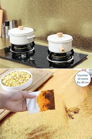 Nactumu 10 Metre Kendinden Yapışkanlı Silinebilir Mutfak Tezgah Üstü Sticker Folyo Gold Renk