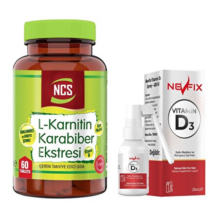 Ncs L-Carnitine Karabiber Extreli 60 Tablet   Nevfix Vitamin D3 Sıvı Sprey