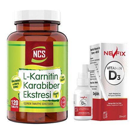 Ncs L-Carnitine Karabiber Extreli 120 Tablet   Nevfix Vitamin D3 Sıvı Sprey