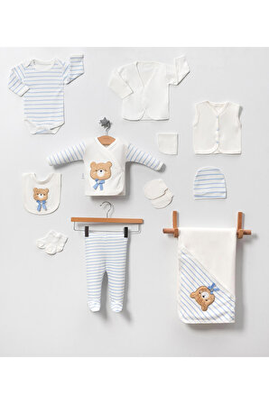 KUTULU ERKEK - Yenidoğan Bebek Kıyafetleri Ayıcıklı 11'li Hastane Çıkışı Setleri Süzene Nakışlı