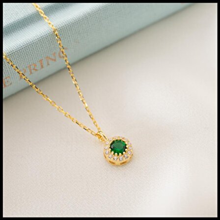 925 Ayar Gümüş Mayıs Ayı Doğum Taşı ( Emerald ) Kolye - Küpe Seti