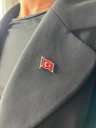 14 Ayar Altın Kaplama Türk Bayrağı Yaka Rozeti
