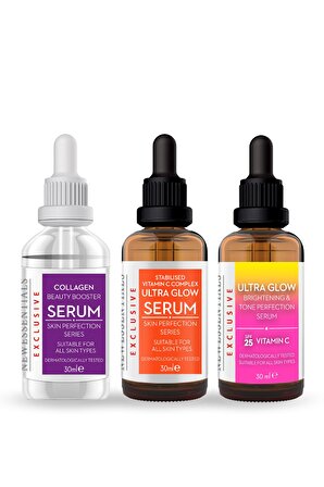 3'lü Avantaj Serum Seti - Kolajen Serum + C Vitamini Serum + Ultra Glow SPF 25 Serum  3x30 ml