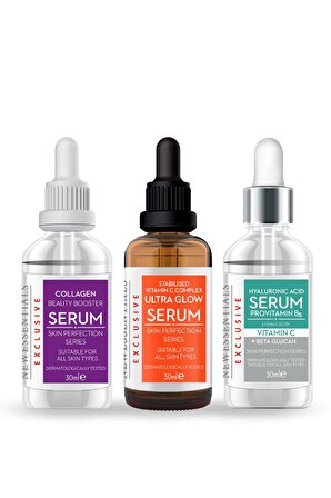 3lü Avantaj Serum Seti - Kolajen Serum + C Vitamini Serum + Hyaluronic Asit Serum  3x30 ml